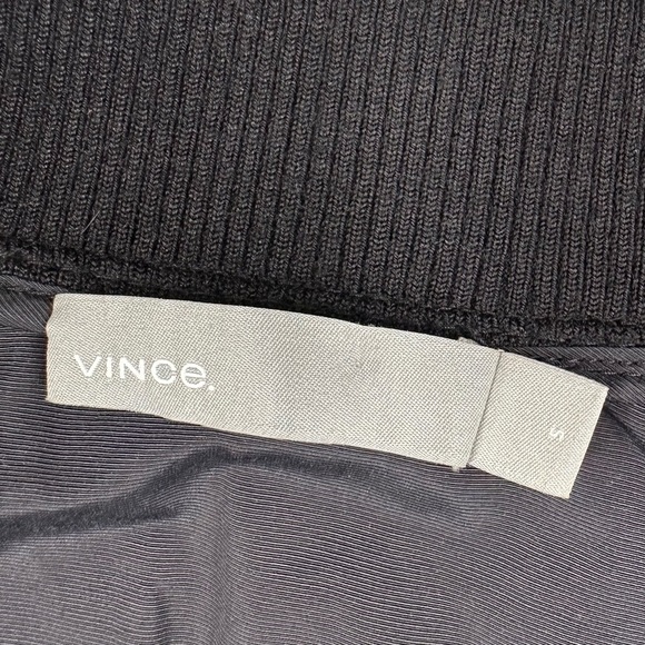 Vince black ruched bomber jacket pockets ribbed neck cuffs small - Picture 3 of 16